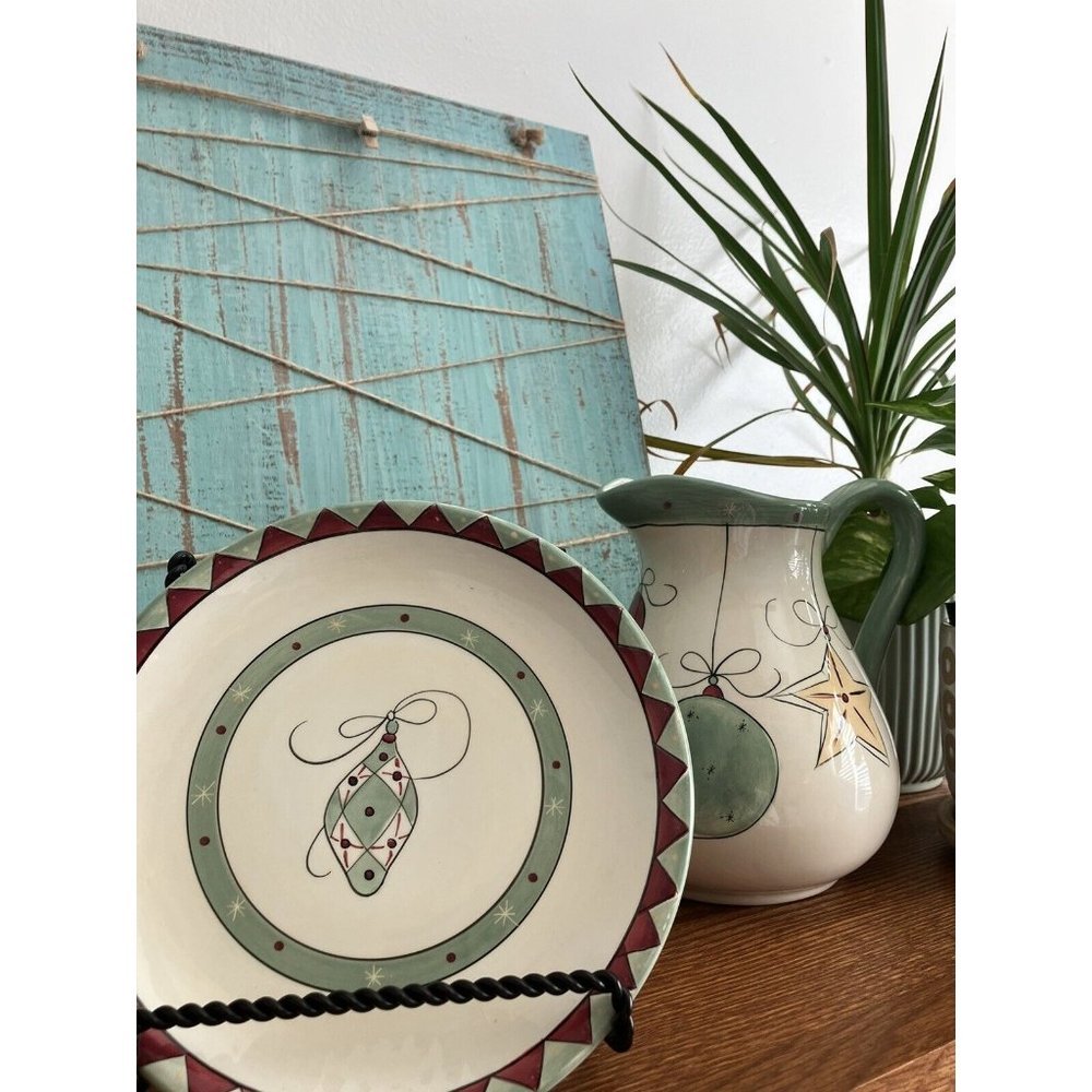 KIC Brushes Ceramic Christmas Pitcher And Plate Hanging Ornaments Hand Painted